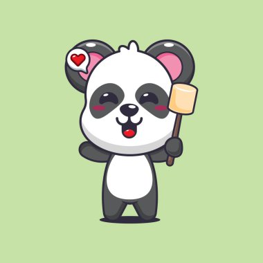 Panda karikatür vektör çizimi marshmallo yiyor