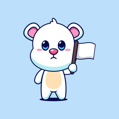 Beyaz fla ile kutup ayısı karikatür vektör çizimi