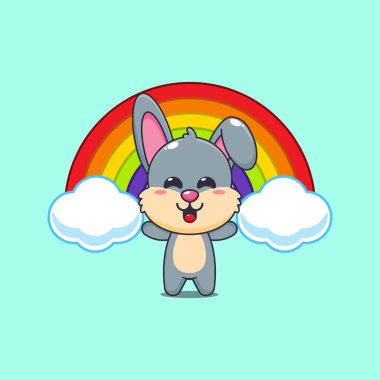 Gökkuşaklı şirin tavşan çizgi film vektör çizimi