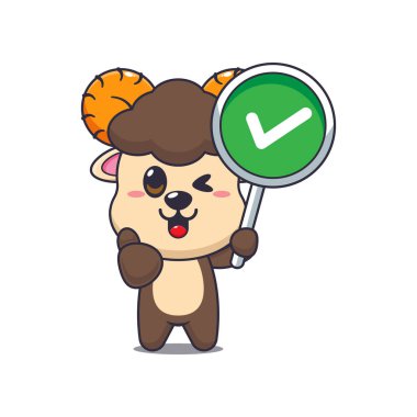 Doğru işaretli şirin çizgi film vektör çizimi