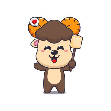 Tatlı koç çizgi film vektör çizimi lokum yiyor.