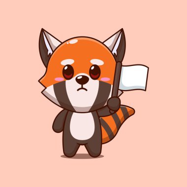 Beyaz bayraklı şirin kırmızı panda çizimi