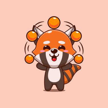 Şirin kırmızı panda çizgi filmi vektör çizimi taşaklı sirk cazibesi