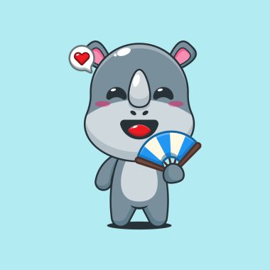 El vantilatörlü şirin gergedan çizgi film vektör çizimi