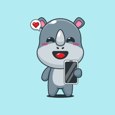 Cep telefonlu şirin gergedan çizimi