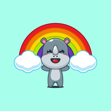 Gökkuşaklı şirin gergedan çizgi film vektör çizimi