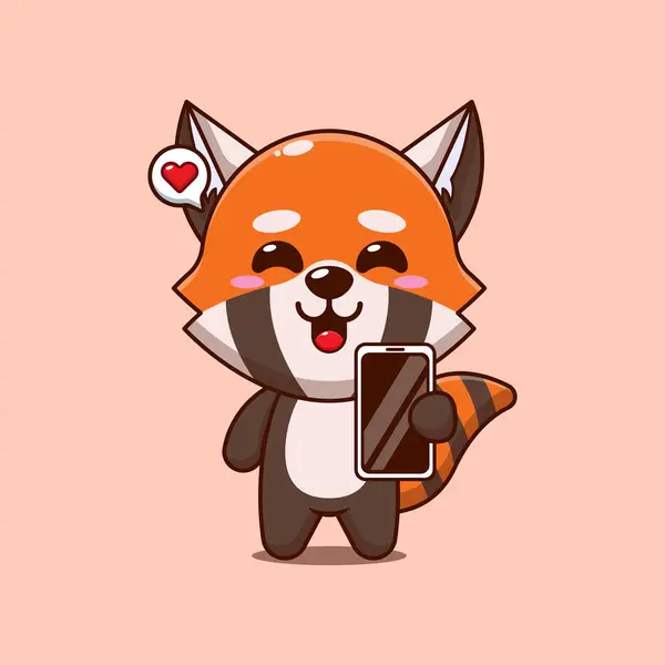 Cep telefonlu şirin kırmızı panda çizimi