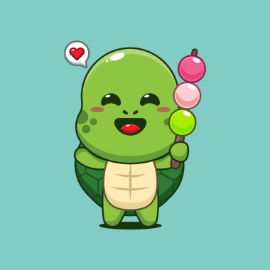 Şirin kaplumbağa çizgi film vektör çizimi yiyen dango.