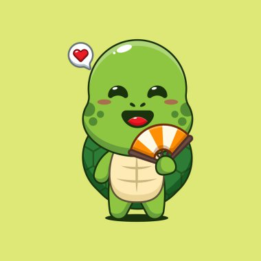 El vantilatörlü şirin kaplumbağa karikatür vektör çizimi