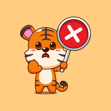 Tatlı kaplan karikatür vektör çizimi ve yanlış işaret