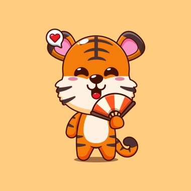 El vantilatörlü şirin kaplan karikatür vektör çizimi