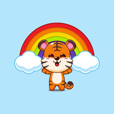 Gökkuşaklı şirin kaplan çizgi film vektör çizimi