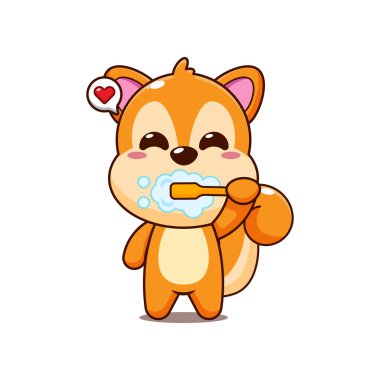 Şirin sincap çizgi film vektör çizimi dişleri fırçalıyor