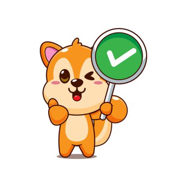 Doğru işaretli şirin sincap çizgi film vektör çizimi