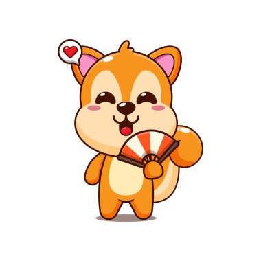 El vantilatörlü şirin sincap karikatür vektör çizimi