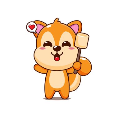 Tatlı sincap çizgi film vektör çizimi lokum yiyor.