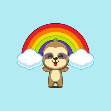 Gökkuşaklı şirin tembel hayvan çizgi film vektör çizimi