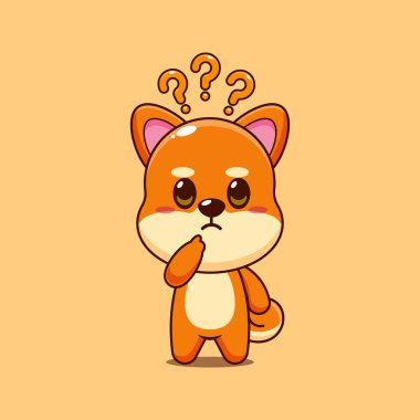 Şirin shiba inu çizgi film vektör illüstrasyonunun kafası karışmış