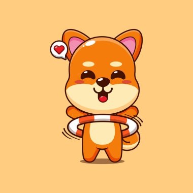 Hula hoop oynayan şirin shiba inu çizgi film vektör çizimi