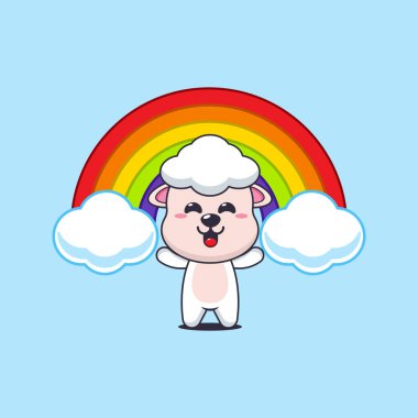 Gökkuşaklı şirin koyun çizgi film vektör çizimi