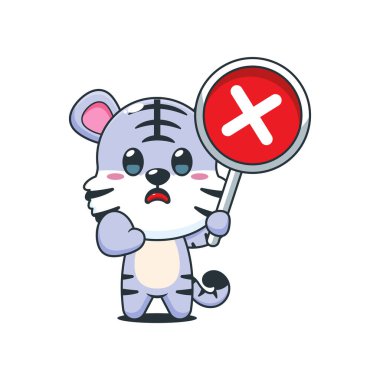 Beyaz kaplan karikatür vektör çizimi ve yanlış tabela.