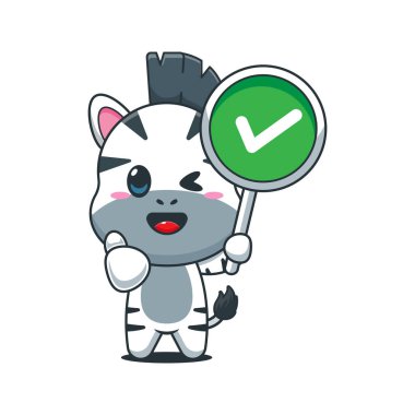 Doğru işaretli şirin zebra çizgi film vektör çizimi