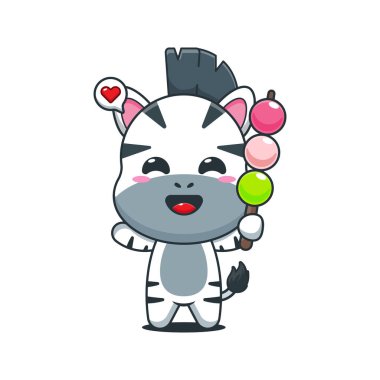 Şirin zebra çizgi film vektör çizimi yeme dangosu