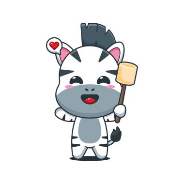 Tatlı zebra çizgi film vektör çizimi lokum yiyor.