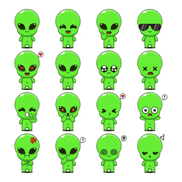 Şirin uzaylı çizgi film karakteri çizimi. Logo, çıkartma ya da animasyon tasarımı için çizgi film uzaylı maskotu karakteri.