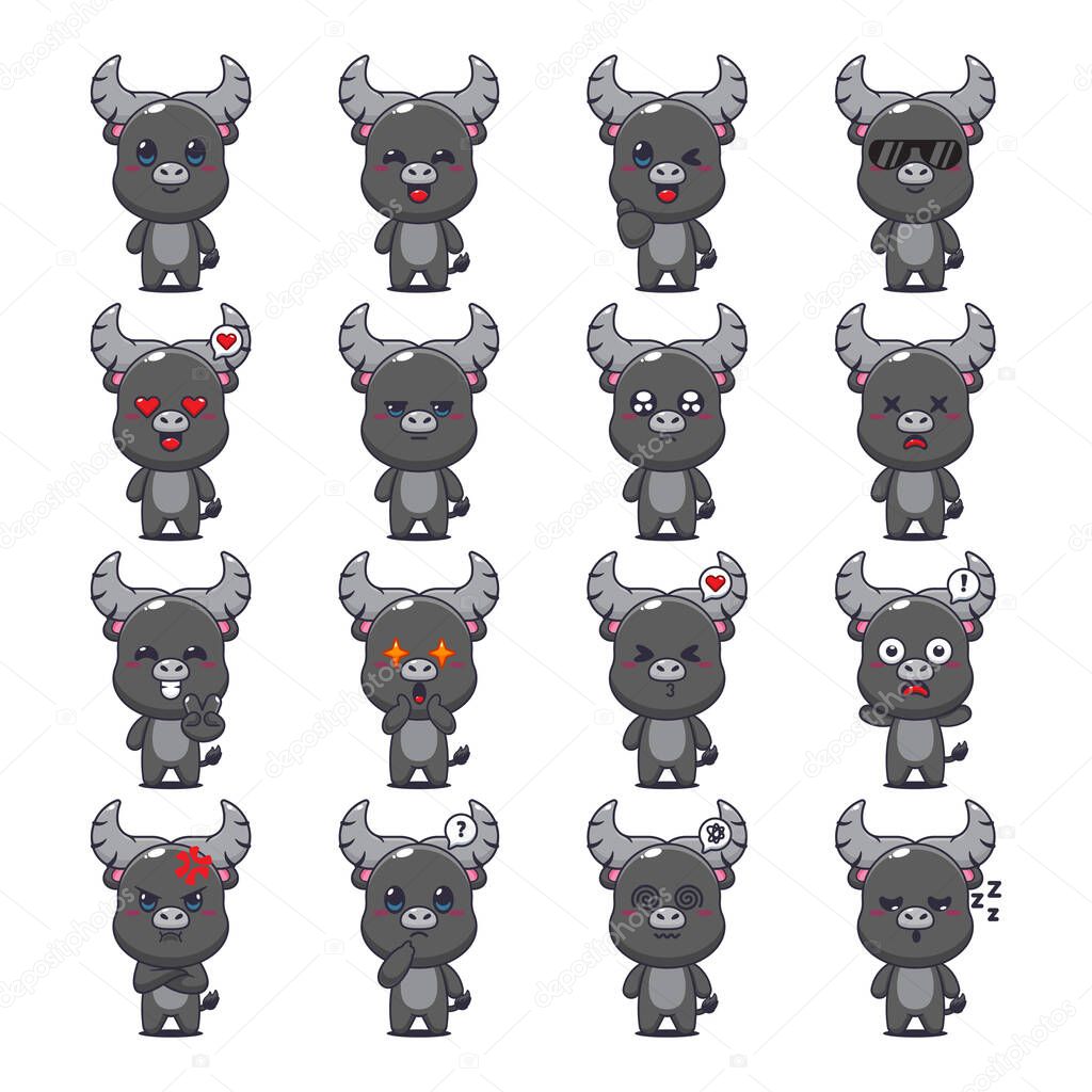 Cute Buffalo Cartoon Mascot Character Illustration