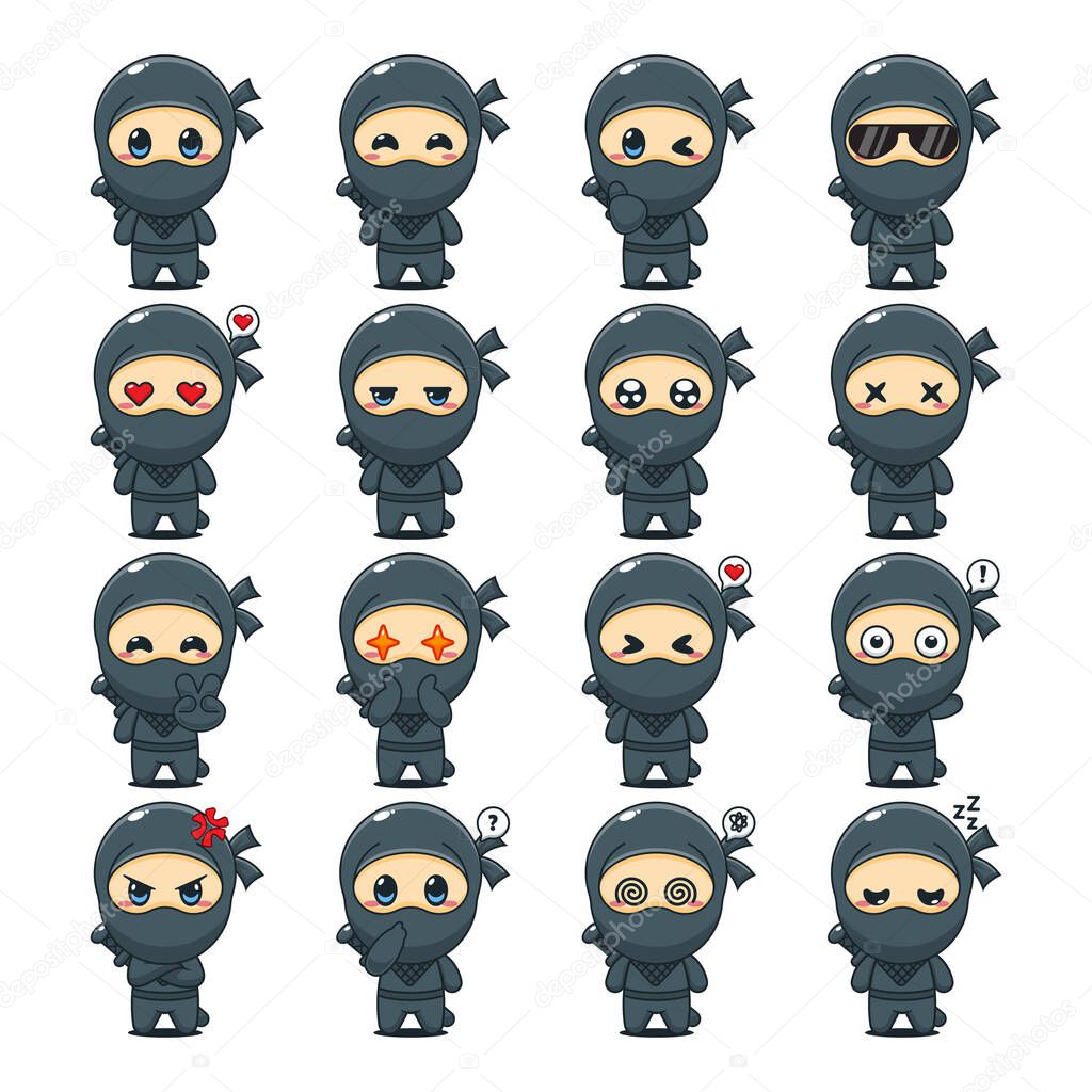 Cute ninja cartoon mascot character illustration. Cartoon ninja mascot character for logo, sticker, or animation design.