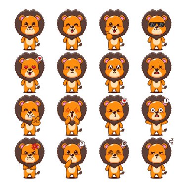 Sevimli aslan çizgi film maskotu karakter çizimi