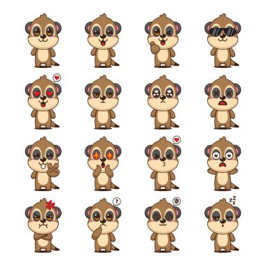 Bir dizi tatlı mirket çizgi film maskotu çizimi.