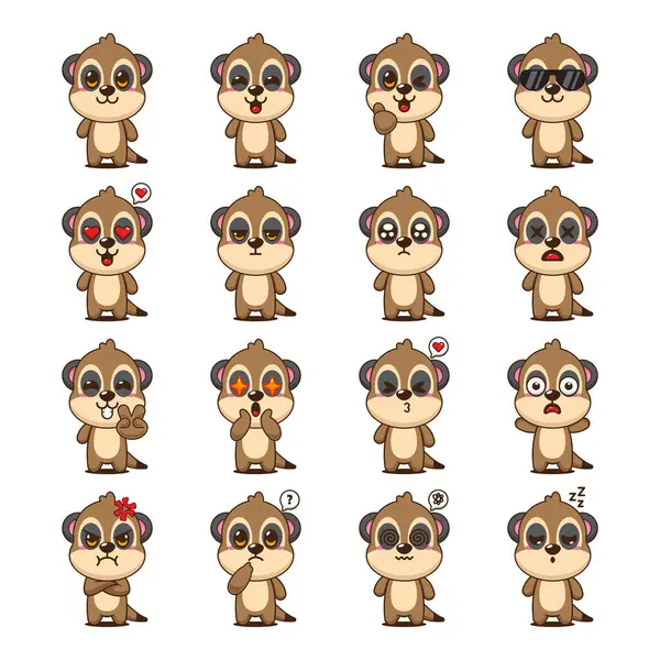 Bir dizi tatlı mirket çizgi film maskotu çizimi.