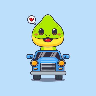 Şirin bir bukalemun maskot çizgi film karakteri çizimi.