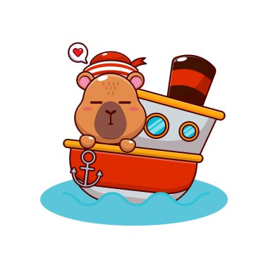 Şirin Capybara maskotu gemide karakter çizimi