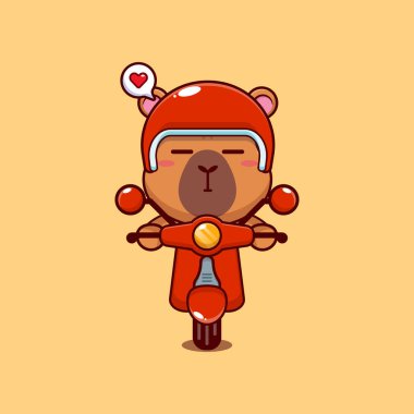 Şirin Capybara maskot çizgi film karakteri çizimi scooter 'da