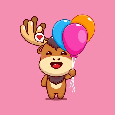 Balon karikatür vektör çizimi olan şirin geyik.