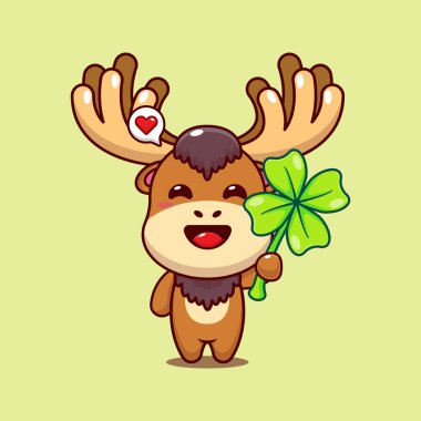 Yonca yapraklı şirin geyik vektör çizimi