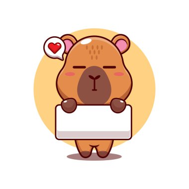 Sevimli Capybara 'nın bayrak taşıyan çizgi film vektör çizimi