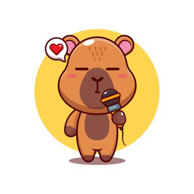 Mikrofon taşıyan şirin Capybara, vektör çizimi