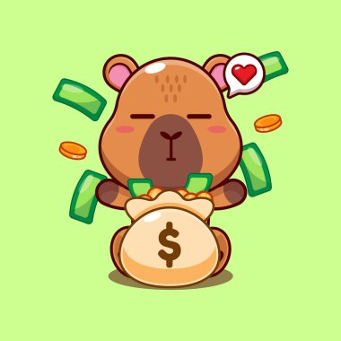 Para çantası karikatür çizimi ile şirin Capybara