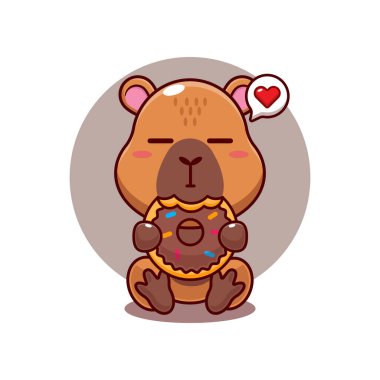 Tatlı Capybara çörek yiyen vektör çizimi