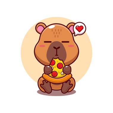 Pizza yiyen sevimli Capybara vektör çizimi