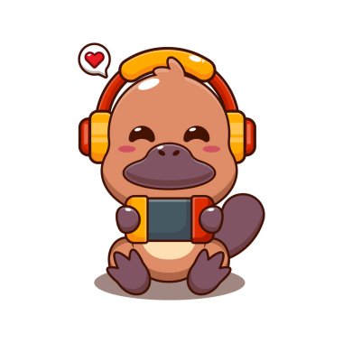 Şirin ornitorenk bir oyun çizgi film vektör çizimi oynuyor