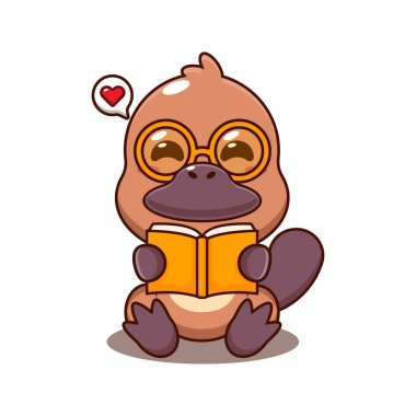 Çizgi roman vektör çizimi okuyan şirin ornitorenkler.