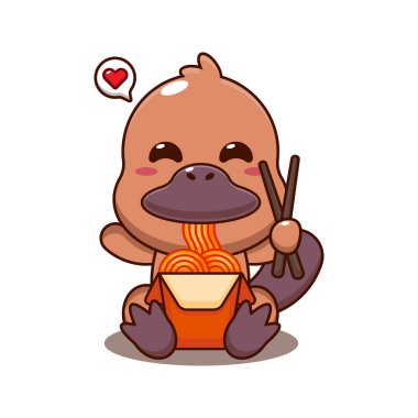 Erişte yiyen şirin ornitorenk vektör çizimi