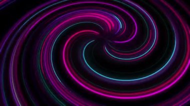 3D rendering abstract twirl stripes digital background. Colorful neon glowing circle animation.