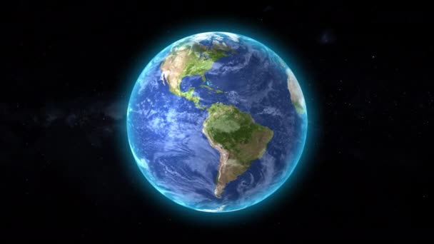 Animation Des Planeten Erde Weltplanetensatellit Sterne Nebel Und Galaxie Schwarzer — Stockvideo
