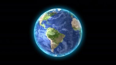 Realistic Earth Rotating on black background, Seamless Loop Animation.